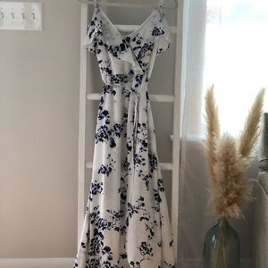 Maxi Wrap Dress - White and Blue